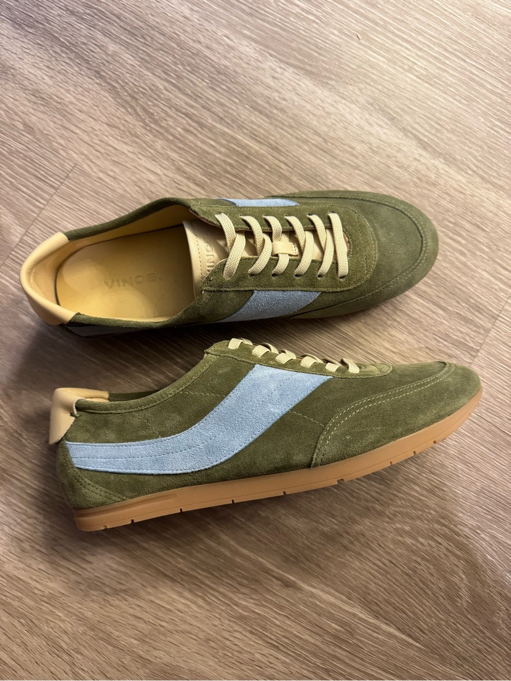 Vince Green Suede Sneakers with Light Blue Stripe
